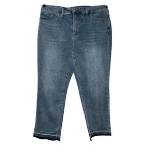 New Rebecca Minkoff Jeans Women's 18W Blue Wash Cropped Denim Jean Frayed Hem